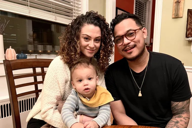 Rachel and Phila Lorn with their son, Otis, at their South Philadelphia home on Nov. 20, 2022. They plan to open MAWN, a noodle shop.