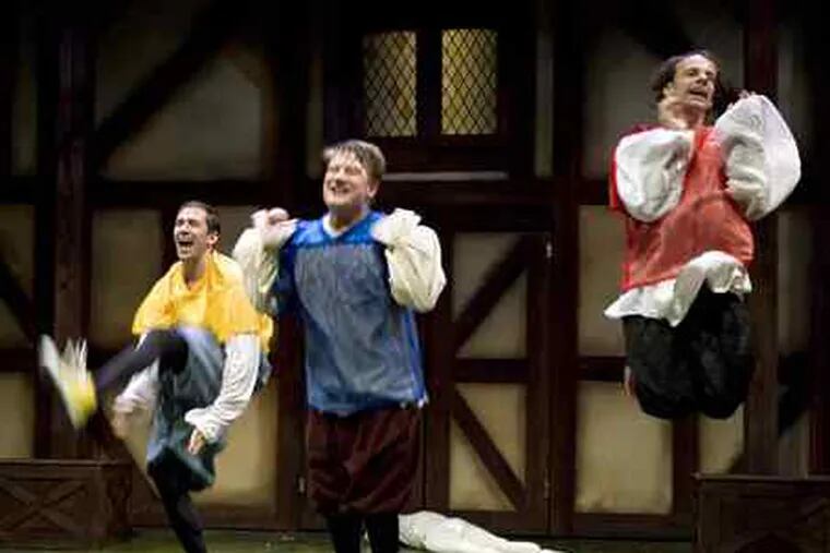 Shawn Fagan (left), Chris Faith, and Christopher Patrick Mullen, all endearingly off-balance and finely timed in &quot;The Complete Works of William Shakespeare (abridged).&quot;
