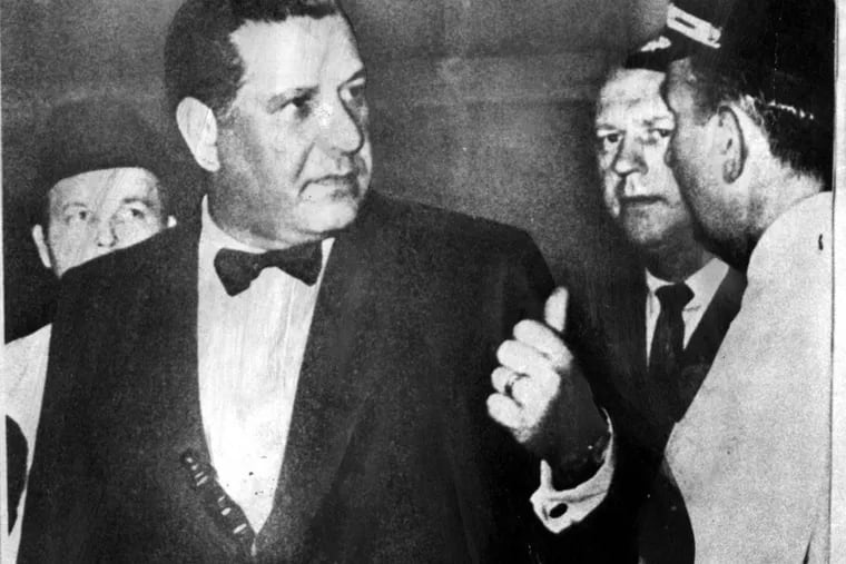 One of Philadelphia history's most iconic shots: Commissioner Frank Rizzo, giving orders in tuxedo, with nightstick in cummerbund, in 1969.