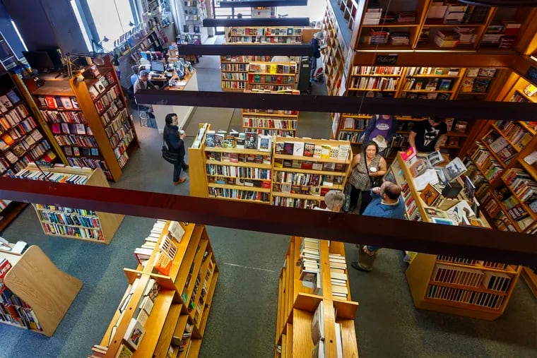 An overall view of Penn Book Center, a university city institution, from the second floor book selection area. Penn professors and community members are rallying to save the store from closure.