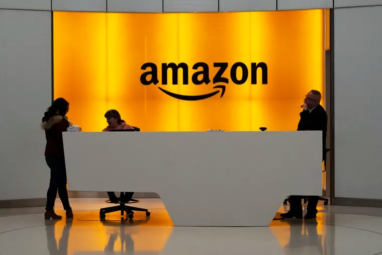 The lobby of Amazon's offices in New York, pictured in February 2019.