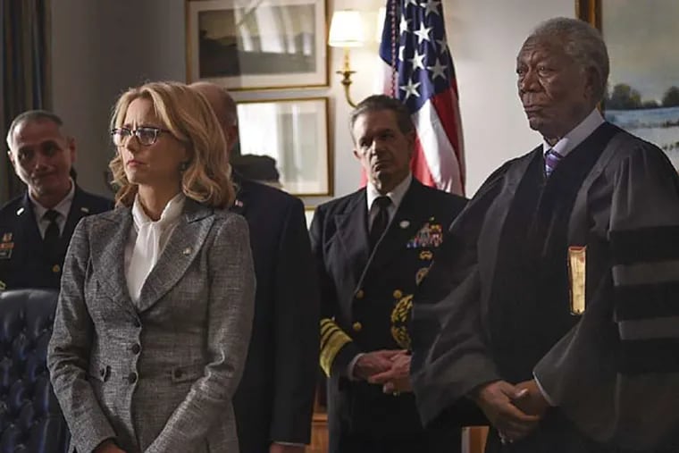 Morgan Freeman, right, not only directed the episode of &quot;Madam Secretary&quot; scheduled for Sunday, but appears as Chief Justice Frawley with series star Tea Leoni. (Photo: Sarah Shatz/CBS)
