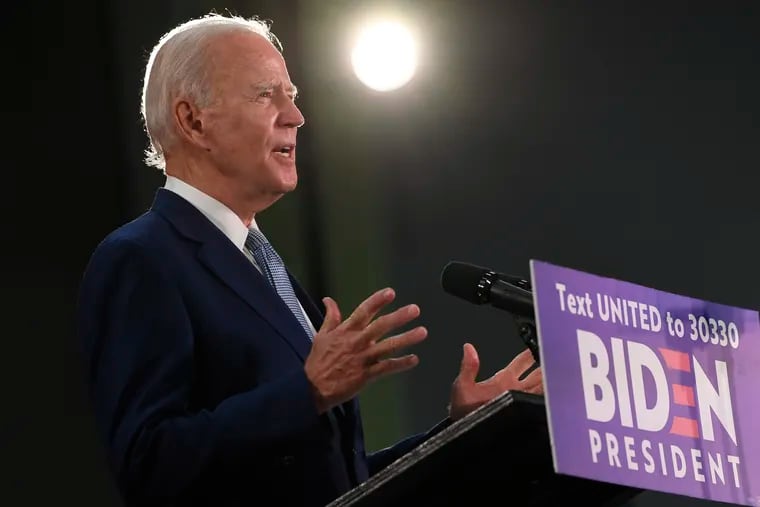 Democratic presidential candidate, former Vice President Joe Biden speaks during an event in Dover, Del., Friday, June 5, 2020.