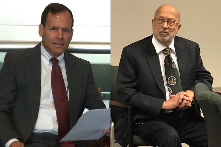 Steven Brigham (left) at his license revocation hearing in October 2014. His medical director, Vikram Kaji, 82, (right) attending  last week's hearings to determine whether he is competent to practice medicine.
