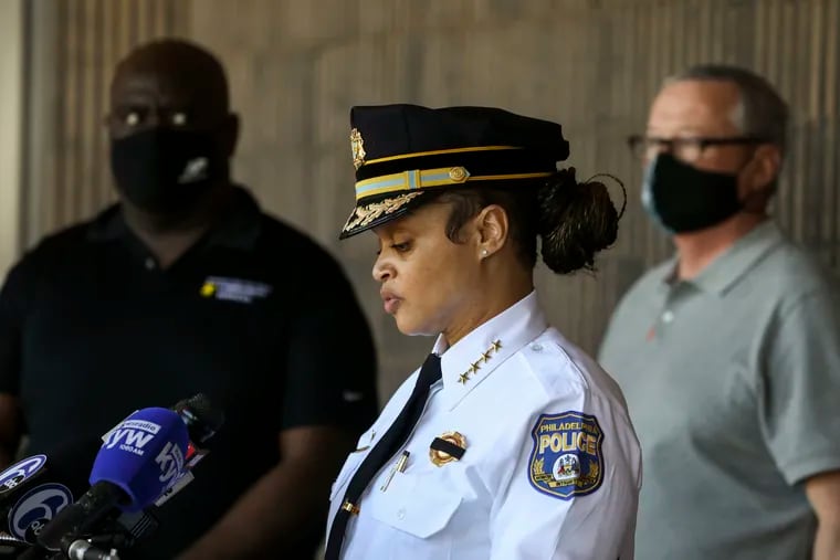 Philadelphia Police Commissioner Danielle Outlaw, shown speaking during a news conference in this May 2020 photo.