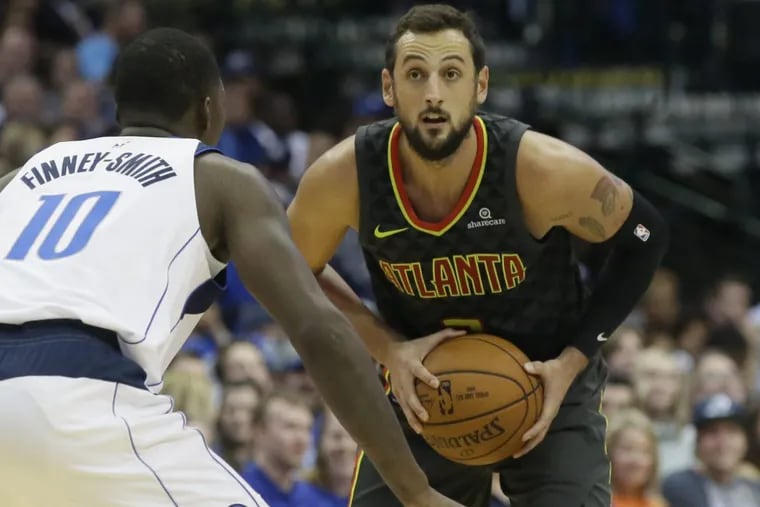Sixers’ guard Marco Belinelli during his tenure with the Atlanta Hawks earlier this season. He was waived after the trade deadline.