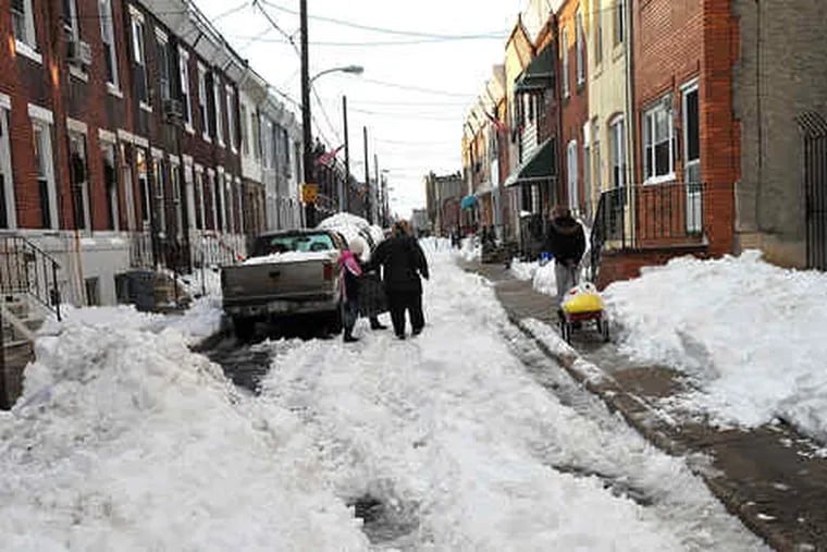 Not snow sweet are streets that are too narrow for plows. Residents of Cantrell Street in South Phila. could find it hard to even drive slowly.