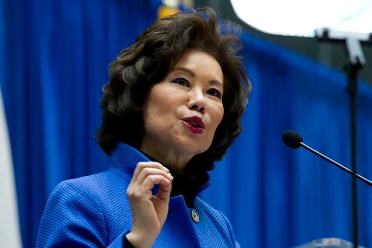 In this Dec. 11, 2018 file photo, Transportation Secretary Elaine Chao speaks during a major infrastructure investment announcement at transportation headquarters in Washington.