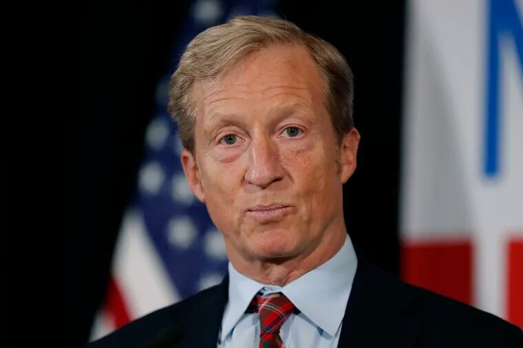 In this Jan. 9, 2019 file photo, billionaire investor and Democratic activist Tom Steyer speaks during a news conference where he announced his decision not to seek the 2020 Democratic presidential nomination at the Statehouse in Des Moines, Iowa. Steyer is now joining the race for the Democratic presidential nomination, reversing course after deciding earlier this year that he would forgo a run.