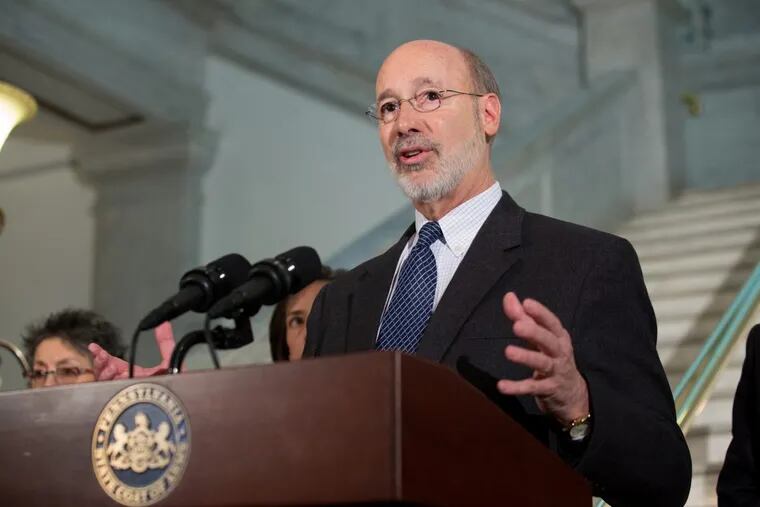 Governor Tom Wolf announces a budget initiative to fight the opioid epidemic, during a press conference at the Montgomery County Gourthouse, in Norristown, PA, Tuesday, Jan. 31, 2017. ( JESSICA GRIFFIN / Staff Photographer)