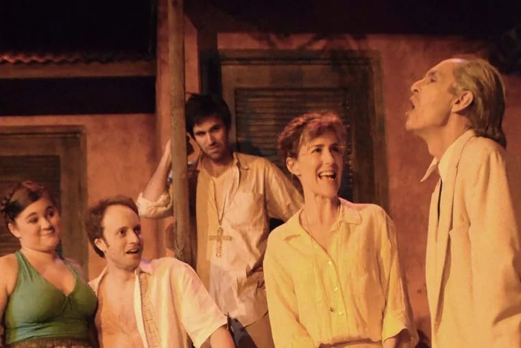 &lsquo;Night of the Iguana&rsquo; cast members (left to right) Kyra Maginity, Kyle Yackoski, Sean Close, Pamela Dollak, and Tom Juarez perform Tennessee Williams&rsquo; sultry play set in 1940 Mexico.