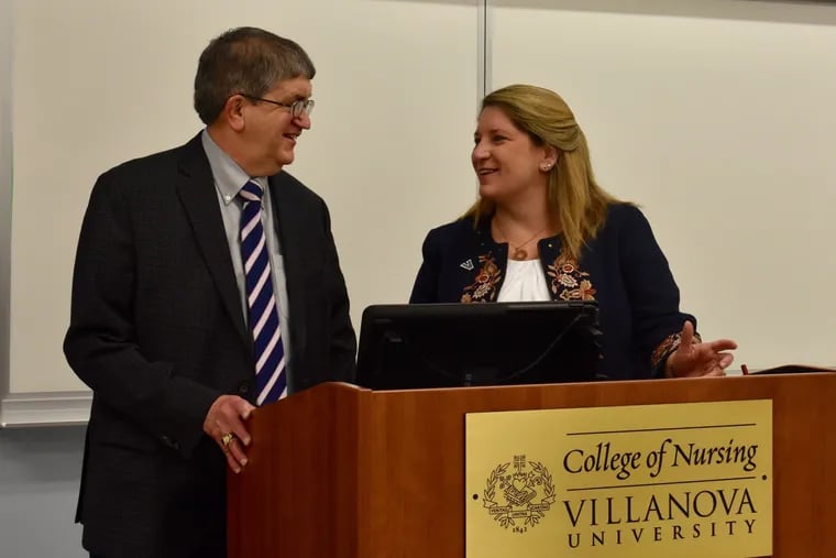 Robert Leggiadro visits Michelle Kelly's class at Villanova University to lecture on pediatric health. Both authors advocate for greater awareness of Safe Haven laws that provide safe, legal options to surrender infants.