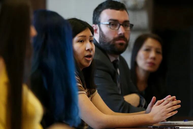 Monica Perez-Reyes, 20, of Camden, shared her story during a listening session with other undocumented immigrant children and Camden Bishop Dennis Sullivan in Febuary.  The ACLU of New Jersey took up the cause of immigrant children Thursday, suing a  dozen schools that the ACLU says illegally prevented immigrant students from enrolling.