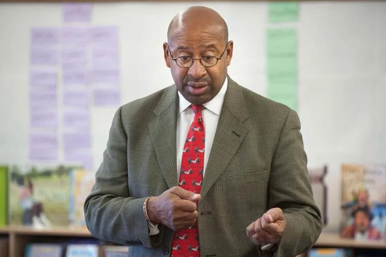 "I love my job, and I'm at the end of my second term ... and I'm very sad about that," Mayor Nutter told students at A.S. Jenks School.