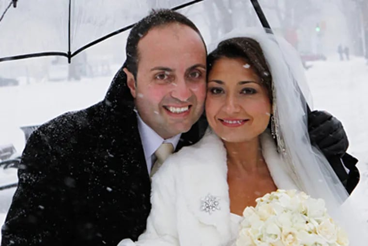 Anthony Campanale and Stephanie Sudzina got married on Saturday,  during Philadelphia's second-biggest ever snowstorm.  (Marie Labbancz / artoflove.com)