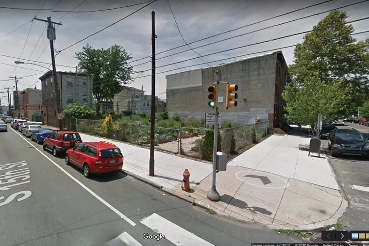 Google Maps Street View from June 2017 of the community garden at 15th and Christian Streets. The garden, founded by Faatimah Gamble on property owned by her husband, music producer Kenny Gamble, was torn out in 2019.