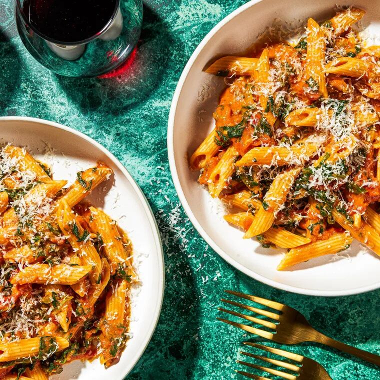 Penne With Vodka Sauce and Spinach. MUST CREDIT: Rey Lopez for The Washington Post