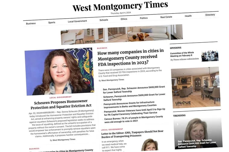 The April 4 version of the West Montgomery Times, designated by experts as a pink slime site.