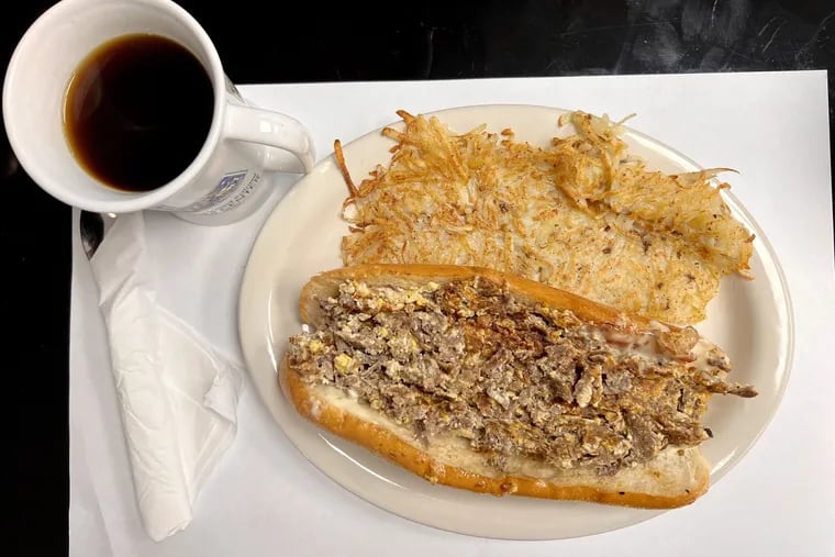 Breakfast cheesesteak with hash browns at Muffins, 138 W. Fourth St., Bridgeport.