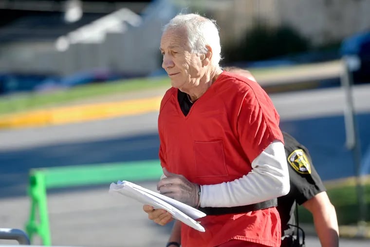 Jerry Sandusky arrives at the Centre County Courthouse, Monday, Aug. 22, 2016, in Bellefonte, Pa.