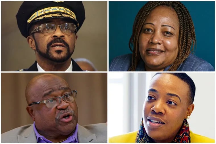 (Clockwise from top left) Sheriff Jewell Williams, and Democratic opponents for his post Rochelle Bilal, Malika Rahman, and Larry King Sr.