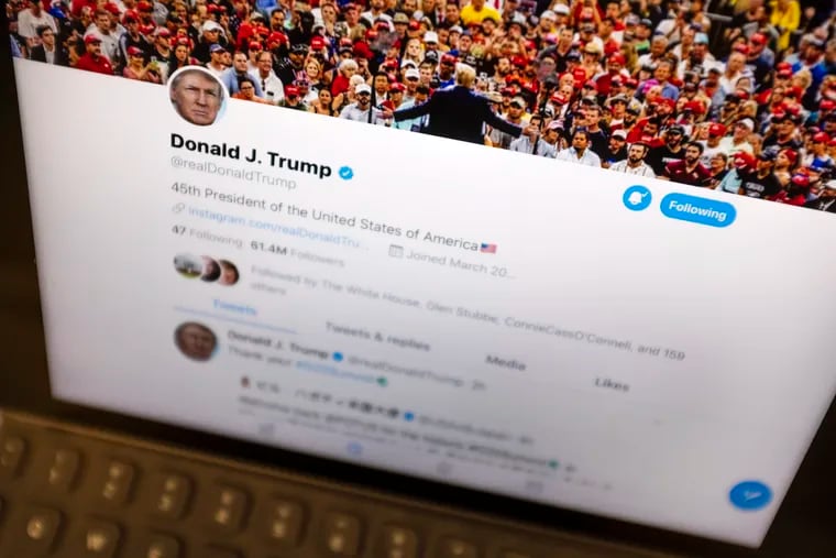 This June 27, 2019, file photo President Donald Trump's Twitter feed is photographed on an Apple iPad in New York. Amid calls from some Democrats to suspend Trump's account, Twitter says world leaders' accounts aren't entirely above its policies and that it will enforce those policies on any account that violates rules, such as promoting terrorism. (AP Photo/J. David Ake, File)