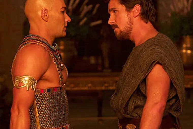 Christian Bale as Moses (right) confronts Joel Edgerton's Ramses in Ridley Scott's &quot;Exodus: Gods and Kings.&quot; (Twentieth Century Fox  Film)