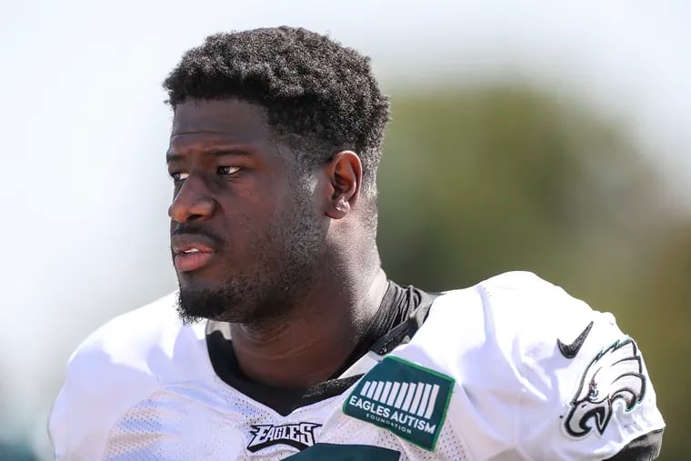Eagles defensive tackle Kentavius Street after a training camp practice at the NovaCare Complex on Aug. 19.