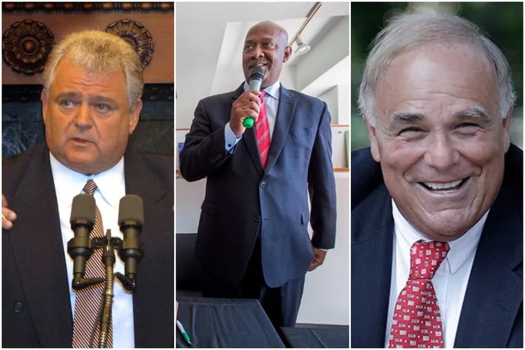 U.S. Rep. Bob Brady (left), chairman of the Democratic City Committee in Philadelphia, said it was a mistake for U.S. Rep. Dwight Evans (center) and former Gov. Ed Rendell (right) to call a breakfast meeting of African-American ward leaders on Saturday.