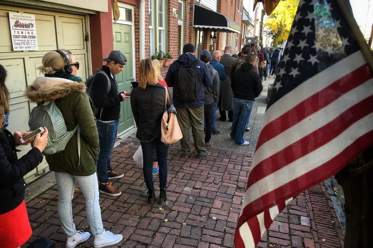 Lifelong Fishtown residents say this is the longest line they have seen on Election Day along Richmond Street in Philadelphia, PA, on November 8, 2016.