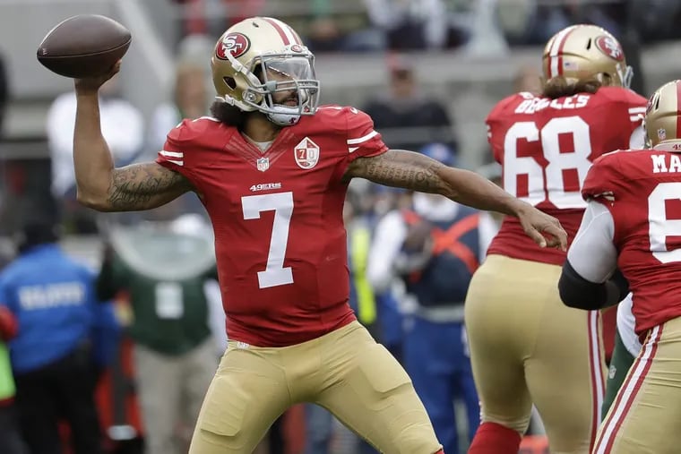 Colin Kaepernick, here with the 49ers last season, could be just the right fit for the Eagles.