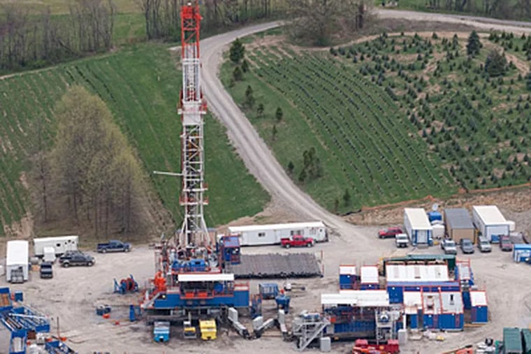 A Patterson-UTI Energy Inc. drilling rig sits on a natural gas pad in Chartiers Township, Washington County, Pa., in this 2010 photo. (Andrew Harrer/Bloomberg)