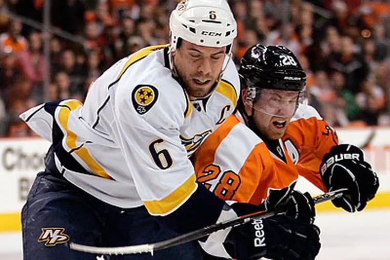 The Flyers have not heard anything yet as to the Predators' intentions regarding Shea Weber. (Tom Mihalek/AP file photo)