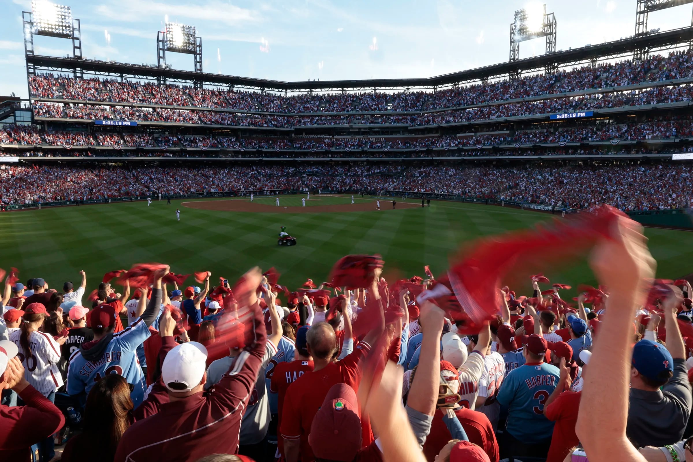 Fans cheer before the start of Game 3 of the NLDS at Citizens Bank Park. 