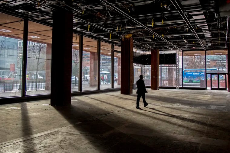 Pat Murdock, executive director of the Faith and Liberty Discovery Center, inside the gutted, pre-demolition space at the American Bible Society on the corner of Fifth and Market Streets (the Wells Fargo building), January 17, 2019. This is the area behind the large bible photos covering the windows along Market Street. Work has started on the $60 million religious-oriented attraction tracing the impact of the Bible on American life.