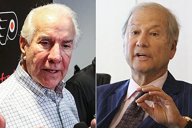 Flyers chairman Ed Snider and former co-owner of The Inquirer, The Daily News and philly.com Lewis Katz. (Staff file photos)