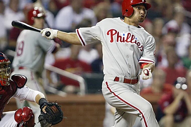 Shane Victorino's three-run homer was key to the Phillies' 5-4 win over St. Louis. (Tom Gannam/AP)