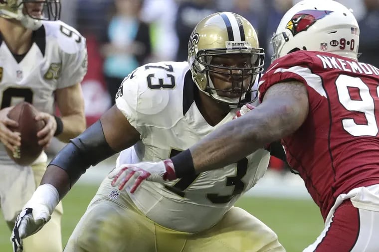 Jahri Evans (73), playing for the Saints last season during a game against the Cardinals.