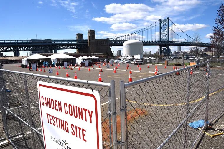 A coronavirus testing site in Camden's Cooper’s Poynt Waterfront Park.