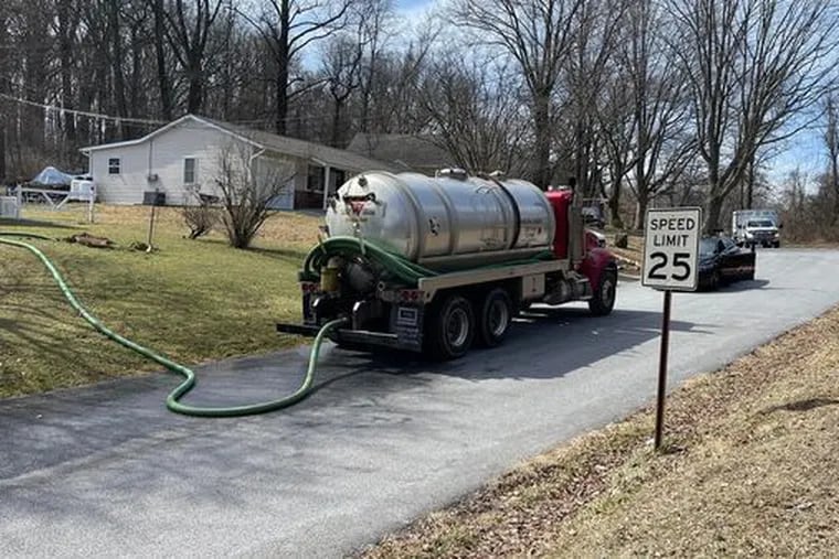 A septic truck leaked at least 1,000 gallons of raw sewage onto a rural road, adjacent to a wetlands, in South Coatesville, Chester County Tuesday morning.