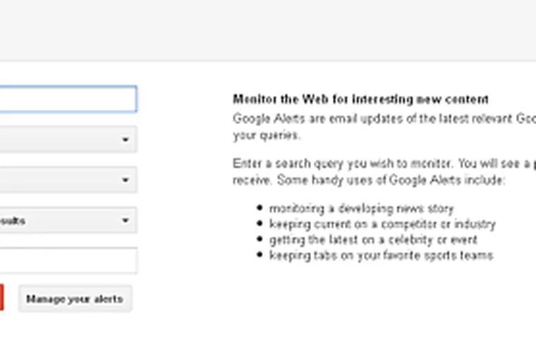 The Google Alerts page is very simple. The opening screen explains what Google Alerts is.