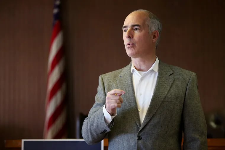 Sen. Bob Casey (D-Pa.) talks during a campaign stop at the Laborers Local 135 in Norristown, Pa., on Tuesday, Oct. 30, 2018.