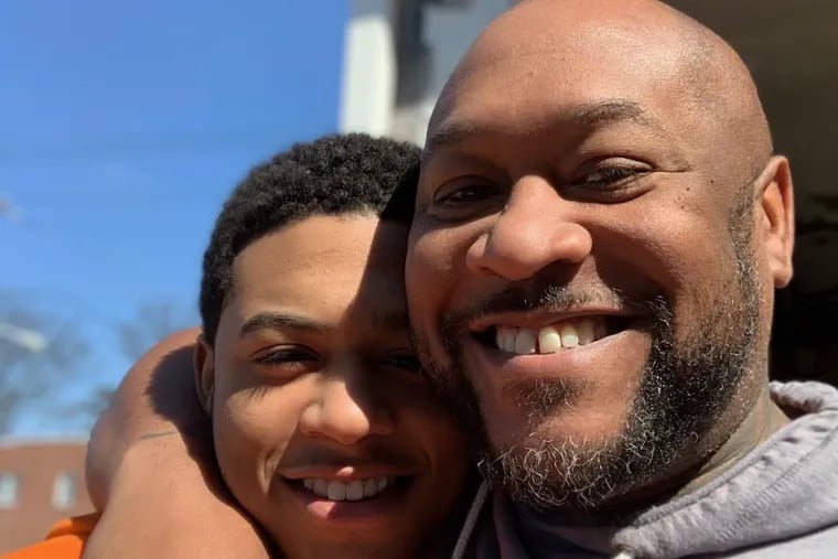State Democratic Party committee member Thomas 'Tommy' Blackwell VI (R) with son Charles Blackwell II, who died from stab wounds on Thursday.