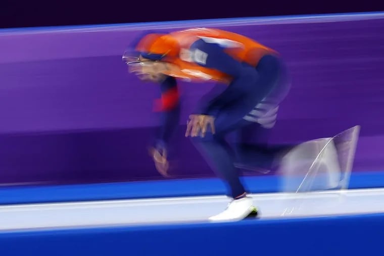 Gold medallist Kjeld Nuis of The Netherlands competes during the men's 1,500 meters speed skating race at the Gangneung Oval at the 2018 Winter Olympics in Gangneung, South Korea, on Tuesday.