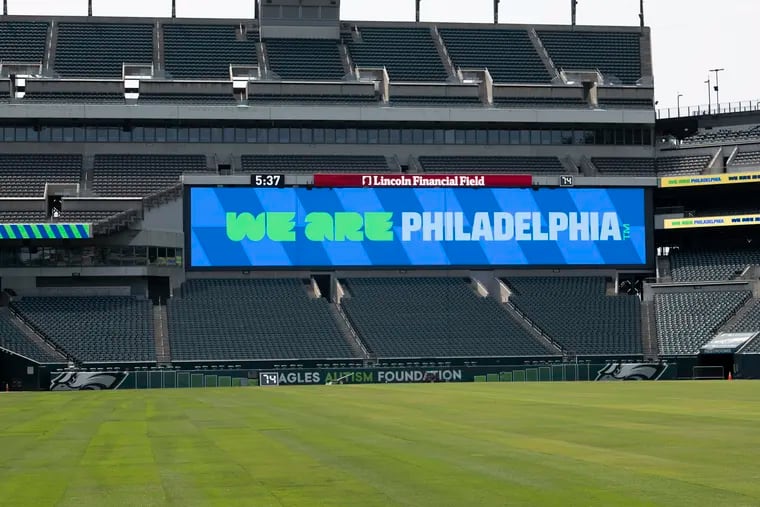The branding  logo for Philadelphia's hosting of the 2026 men's World Cup soccer games at Lincoln Financial Field.