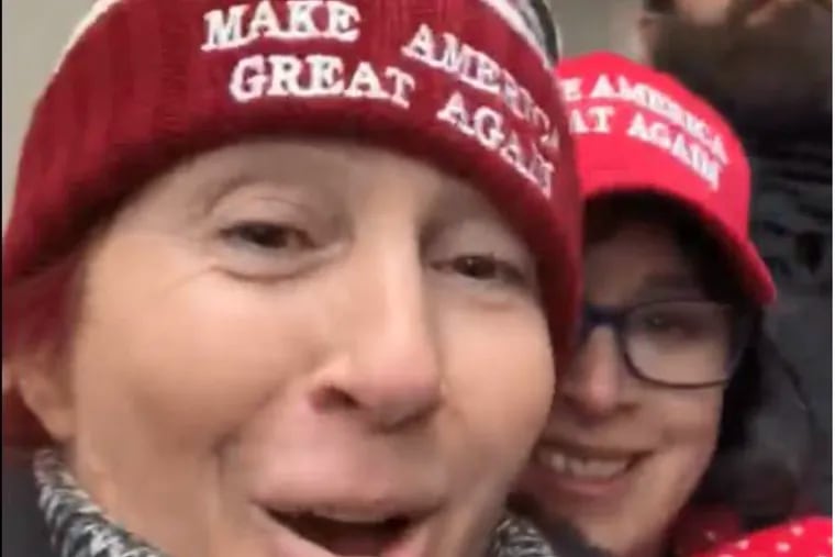 Dawn Bancroft (left) and Diana Santos-Smith (right) in a still from a selfie-video Bancroft shot as they left the Capitol building on Jan. 6.