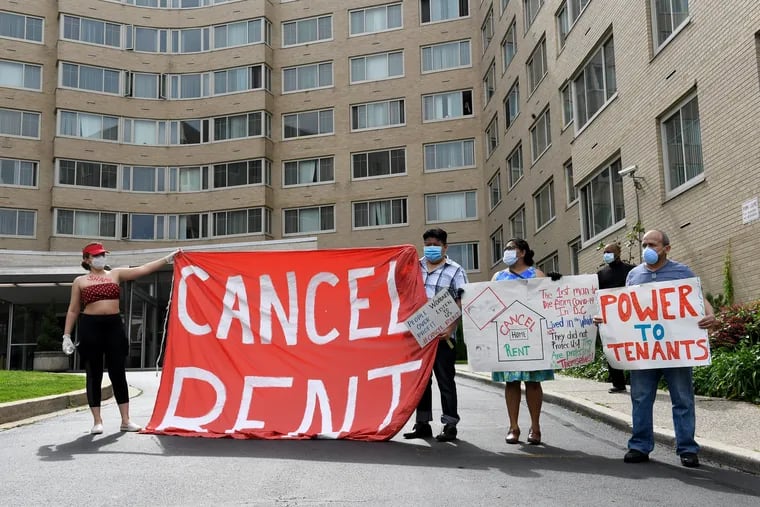 Tenants of the Woodner in Washington, D.C., protest unsafe living conditions during the coronavirus crisis and ask for rent to be canceled.