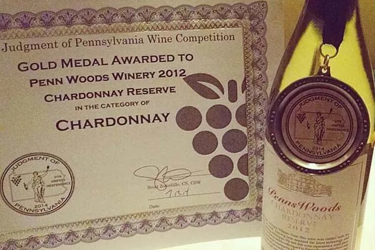 The 2012 Penns Woods Chardonnay Reserve was judged the top white.
