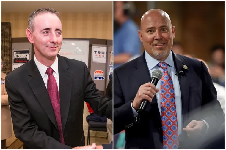 Republican U.S. Reps. Brian Fitzpatrick, of Bucks County (left) and Tom MacArthur, of South Jersey (right) are trying to hold the line for the GOP in the face of a Democratic surge in suburban areas. The Philadelphia suburbs and other areas like it are likely to decide control of the U.S. House in midterm elections this fall.