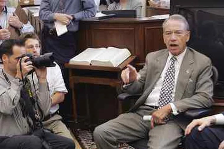 Grassley held forth in Sept. 2007 in his Senate office. A plain-spoken man, he makes his points in quiet yet forceful ways.